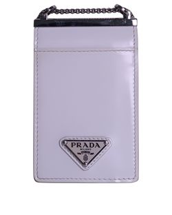Prada Crossbody Card Holder, Brushed Leather, White, 181, B, 3*